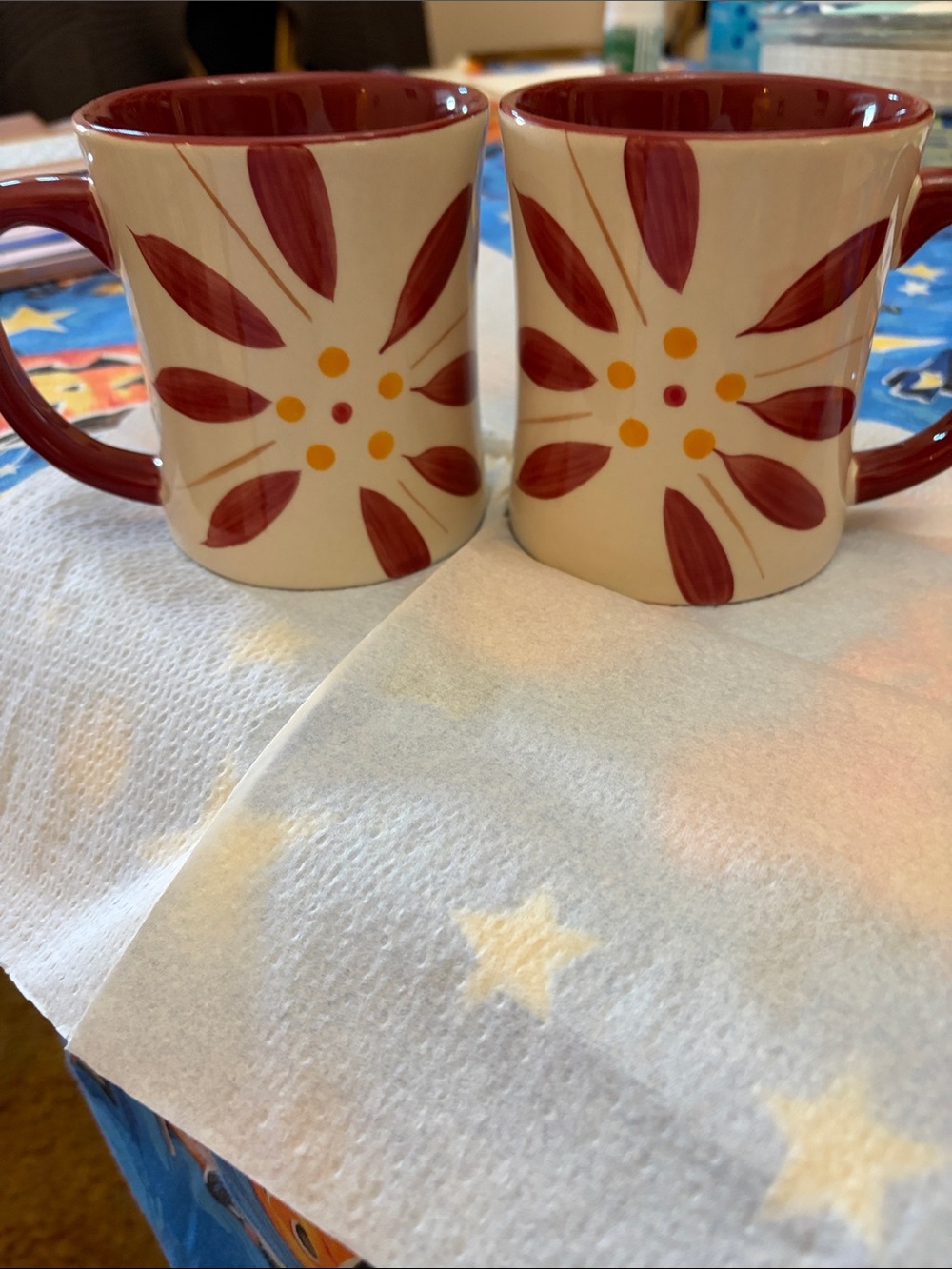 2 Temptations Old World Vivid Coffee Mugs by Tara 16 oz. Good Condition